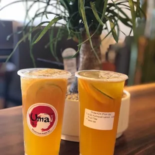 two drinks on a table