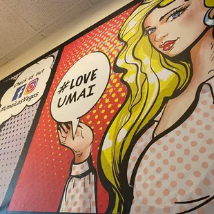 a mural of a woman with speech bubbles