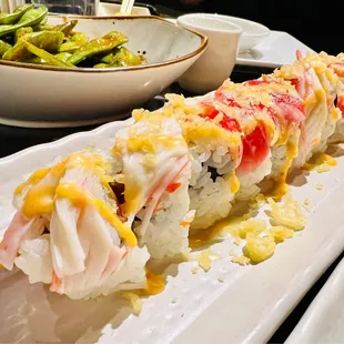 a long roll of sushi