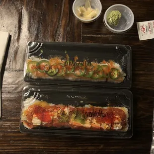 The Sombrero Roll and the Rocky Manhattan Roll via DoorDash