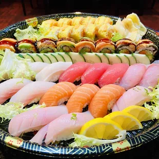 Sushi for two :16pcs assorted sushi,one LOVER ROLL and one BUMBLE ROLL .