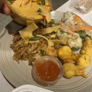 Fresh Summer Rolls, Shrimp Fried Rice, Red Curry Shrimp &amp; Crab Rangoon