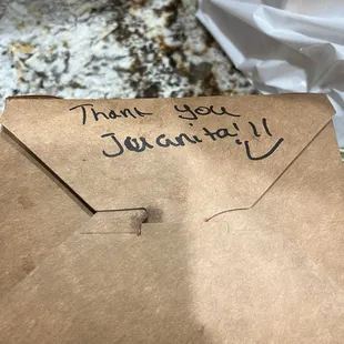 Nice personal note thanking you for your business. All of the stalls did something similar