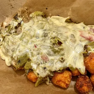 Green chili cheese sweet potato tots