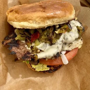 Green chili smash burger
