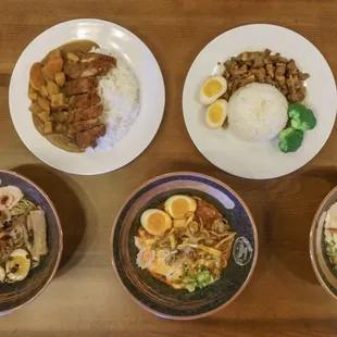  four plates of food