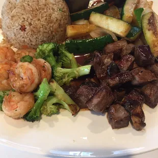 Angus Steak &amp; Shrimp with Fried Rice.