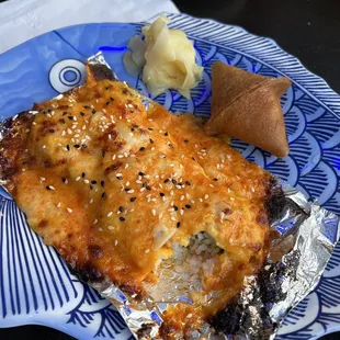 Hot sushi  not described on the menu as baked