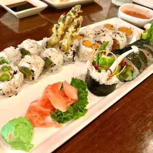 Vegan rolls: Asparagus Tempura Roll, Sweet Potato Tempura Roll, Ichiban Roll