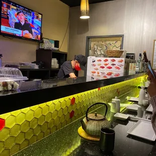 interior, sushi and sashimi