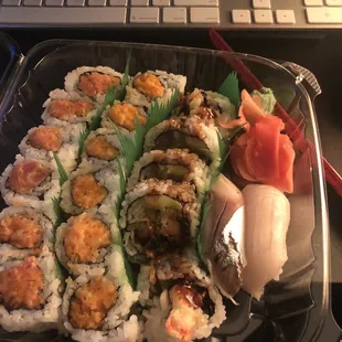 Spicy salmon, spicy crab, shrimp roll