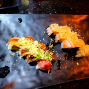 a close up of a sushi dish