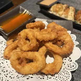 Bride calamari, and veggie gyoza