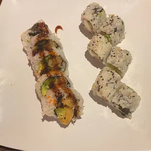 Shrimp Tempura Roll (1st/left), Avocado Roll (2nd/right)