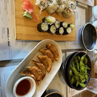 Gyoza  California Roll Cucumber Roll Edamame