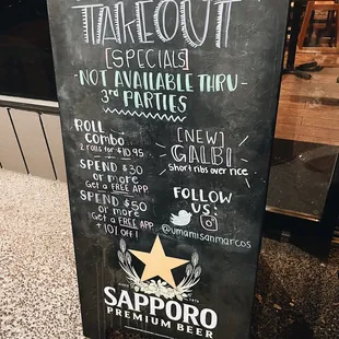 Take out menu