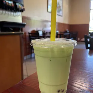 Honeydew Milk Tea with boba ($4.25)