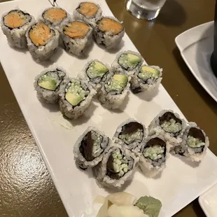 Sweet potato, avocado cucumber and shiitake cucumber roll
