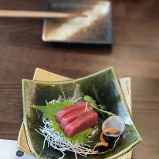 Thin slices of Bluefin Tuna