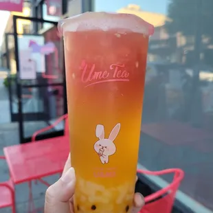 passion fruit &amp; watermelon green tea with lychee jelly (100% sugar, light ice)