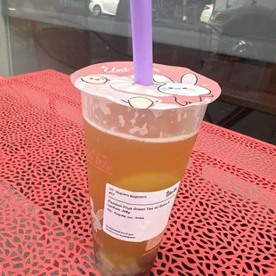 Passion Fruit Green Tea w/ Boba &amp; Lychee Jelly $6.25