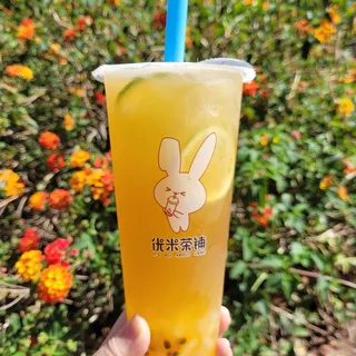 3U Passion Fruit Green Tea with Boba and Lychee Jelly