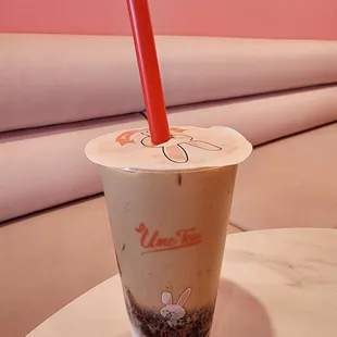 Rice mochi black milk tea