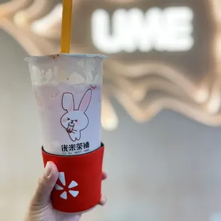 Strawberry Latte w/ Coconut Pudding and Lychee Jelly