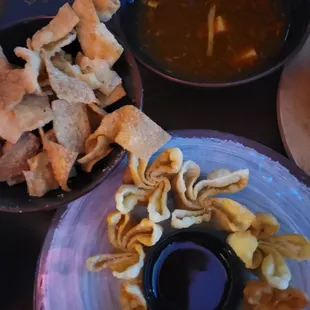 won tons, crab rangoons, hot and sour soup