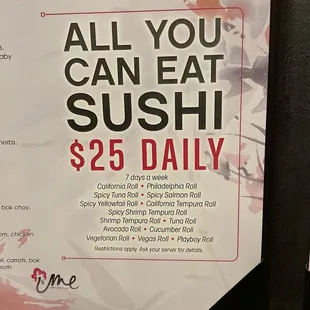 all you can eat sushi $ 25 daily