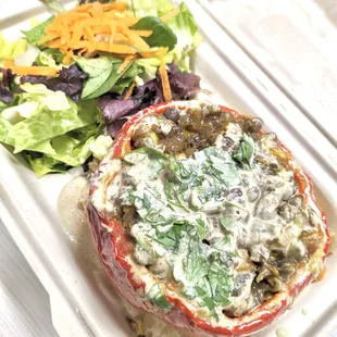 Stuffed Bell Pepper Lunch Plate.  It got smashed by the container cover.