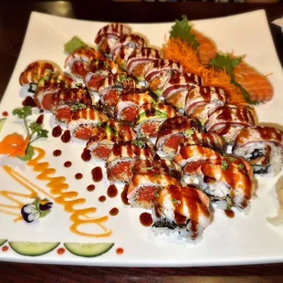 Umi 2 and chocolate city rolls with salmon sashimi
