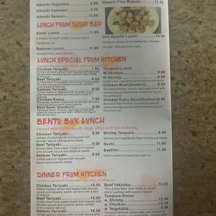 Updated menu and prices September 2022.