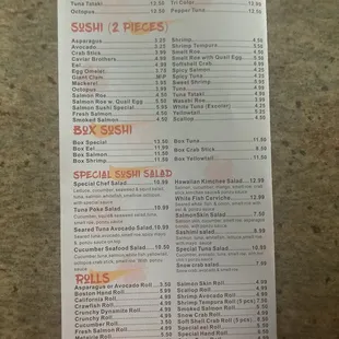Updated menu and prices September 2022.