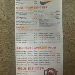 Updated menu and prices September 2022.