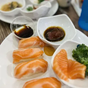 Some of the salmon sashimi &amp; sushi that I got