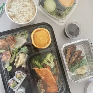 Salmon lunch bento and unagi sashimi