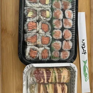 Sushi delivery - Angry Dragon Roll, Salmon Avocado Roll, Spicy Tuna Roll, Salmon Roll