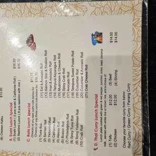 Lunch menu