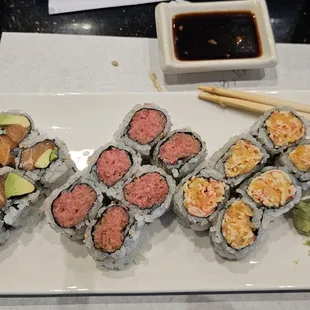 Alaskan roll, spicy tuna, spicy crab....