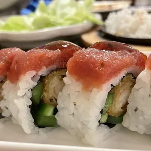 a sushi roll on a plate