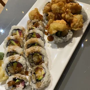 Wolverine Roll (left), Popcorn Lobster Roll (Right)