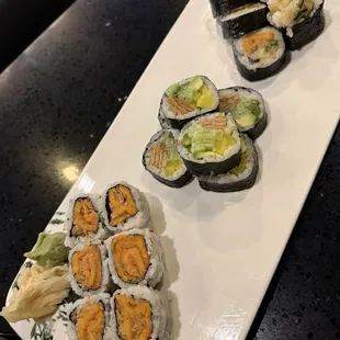 Lunch special with sweet potato, Futo Maki, and Veggie Tempura