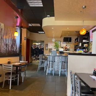 Bathroom to the left, kitchen and sushi bar view to the right