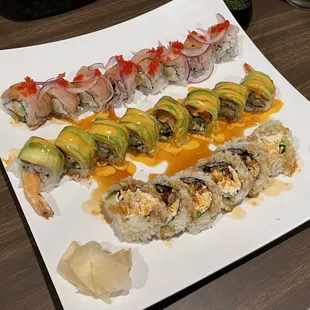 Special rolls (top to bottom): Hamachi lover - $12.95, Tiger roll - $13.95, Spider roll - $11.25