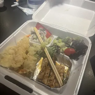 Chicken Bento with hair in it.  Please avoid this restaurant.