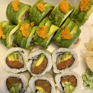 8. Caterpillar Roll , 6. Spicy Tuna Roll (basically the same thing)