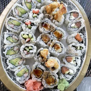 California roll, Philadelphia roll and Shrimp Tempura roll