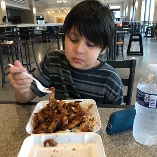 Chicken teriyaki with rice. The veggies are hidden under the chicken.