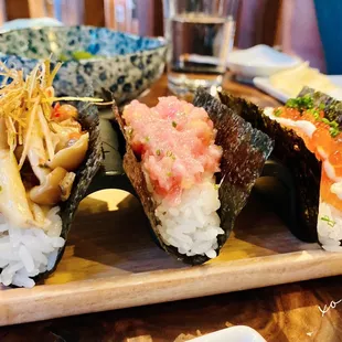 Honshimeiji mushroom, negi toro, and king salmon